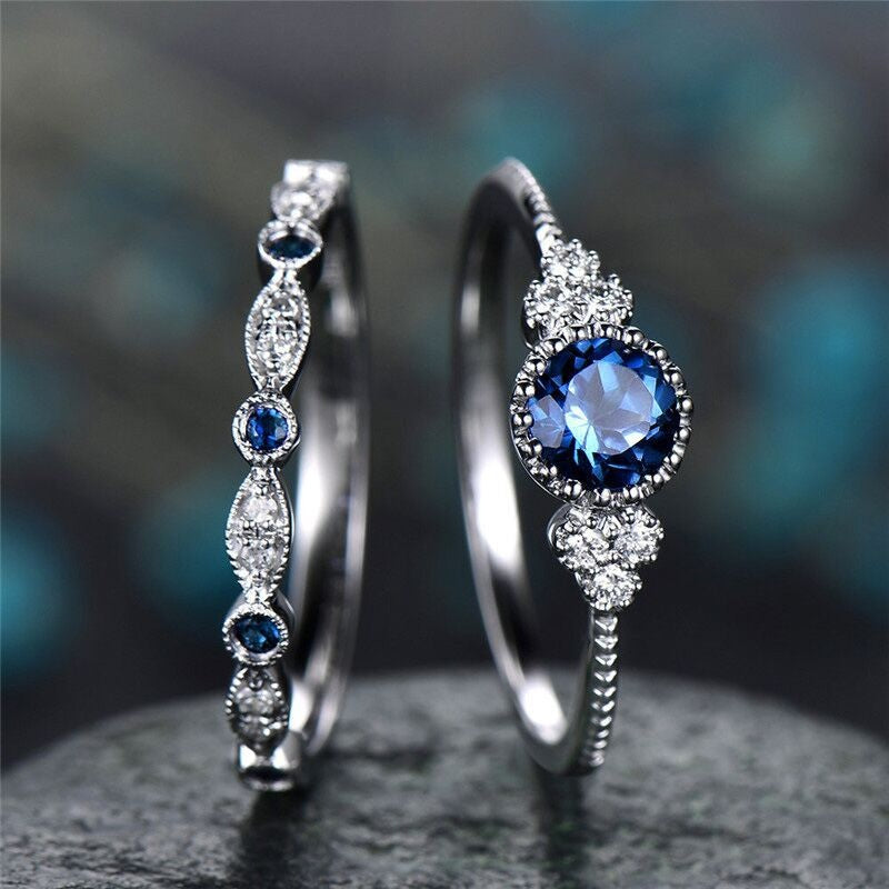 2pcs Silver Cut Stone Ring